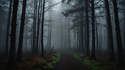 Obraz premium Mysterious foggy forest path.