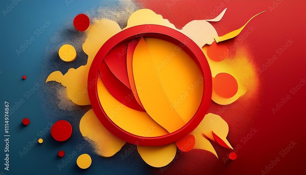 Poster a vibrant abstract design featuring circular shapes in red, yellow, and blue, creating a dynamic vis