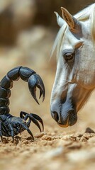 Fototapeta premium Close-up shot of a scorpion in its natural habitat surrounded by greenery
