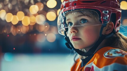 Young hockey player focused on the game 