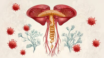 Detailed Anatomical Illustration of the Female Reproductive System with Focus on Infection and Disease
