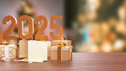 The Number 2025 and gift box  for celebration  or holiday concept 3d rendering..