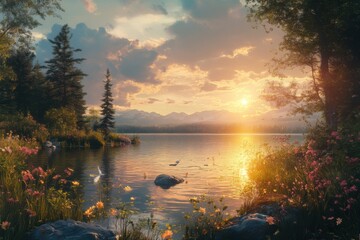 sunset over the river