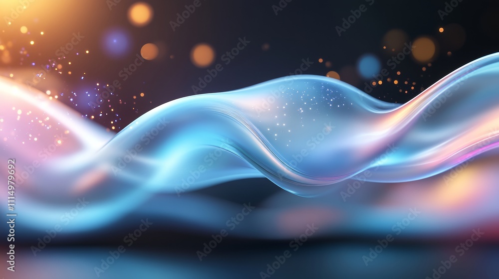 Poster abstract light waves with glittering bokeh effects in dark background