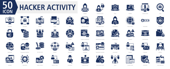 HACKER ACTIVITY ICONSET GLYPH STYLE with hacker,hacker activity,hack,worms,trojan horse,bug,malware,malware,hacking,device