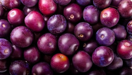 Fototapeta premium Flat Lay Top View of Bright Ripe Fragrant Purple Maqui berry Fruit as Background