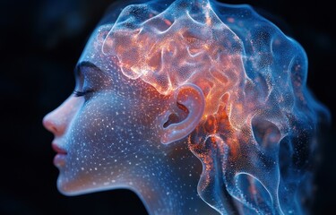 Surreal Representation of Human Ear and Brain Interconnected with Vibrant Colors and Abstract Patterns