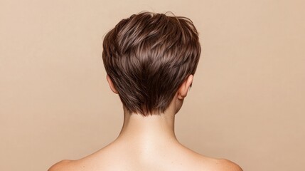 Short hairstyle viewed from the back against a neutral background 