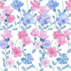 Obraz premium Pastel Flowers on White Background Seamless Pattern