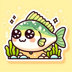 Fototapeta premium Bass Fish Sticker: Kawaii Freshwater Creature