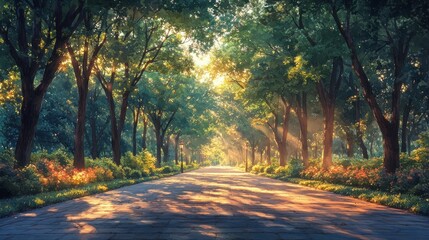 Obraz premium Sustainable Urban Park Design with Trees and Eco-Friendly Architecture