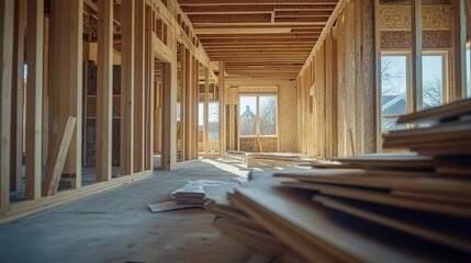 construction site of a house in progress, displaying blueprints and building materials, symbolizing the journey of creating a new home with a focus on architectural design
