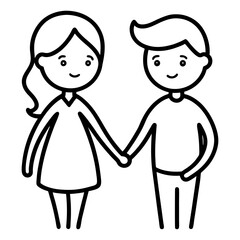 one line art two people standing up with holding hand vector art, two people vector art on white background
