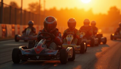 Dynamic kart racing at sunset an action-packed competitive experience