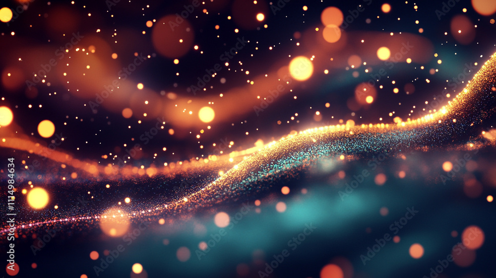 Poster vibrant patterns of light create a mesmerizing abstract background of particles and waves