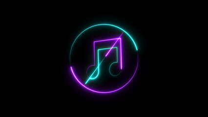 Neon forbidden music icon. no sound background. notes crossed. simple icon for websites, web design.