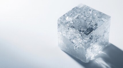 Obraz premium cube of ice glistening on a pristine white background, highlighting the purity and simplicity of nature’s elements in a minimalist style