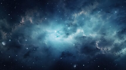 Obraz premium A mesmerizing cosmic scene featuring a distant galaxy and swirling nebula, with bright stars scattered across the vastness of space