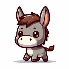 Naklejka premium Cute Chibi Donkey Illustration in Flat Style on White Background - Isolated Character Design