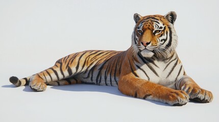 Obraz premium Realistic tiger lying down on a plain background 