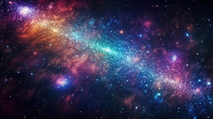 Fototapeta premium A stunning field of glowing stars with a spiral galaxy in the background, showcasing the depth of space and vibrant colors of cosmic dust