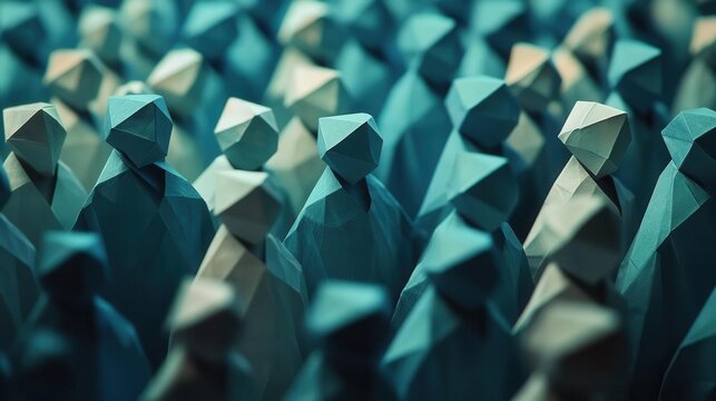 diverse crowd depicted in origami paper style, highlighting social diversity and overpopulation in a creative, artistic manner