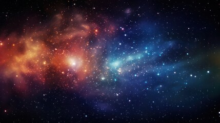 Fototapeta premium A wide-angle shot of a galaxy cluster with bright stars and cosmic dust creating a colorful and dynamic space environment