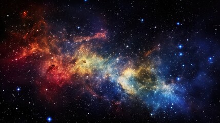 Fototapeta premium A wide-angle shot of a galaxy cluster with bright stars and cosmic dust creating a colorful and dynamic space environment