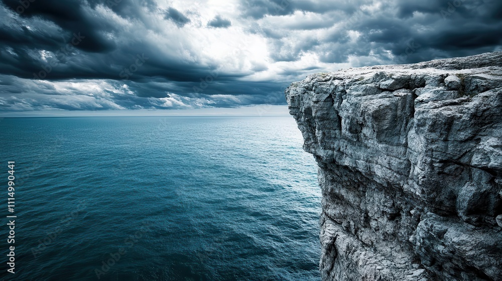 Poster dramatic view of a cliff edge overlooking a vast abyss under a cloudy sky, symbolizing the challenge
