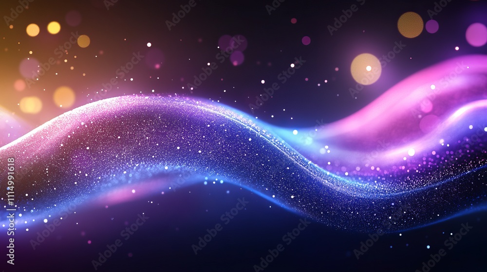 Poster abstract waves of light with sparkles and bokeh in colorful shades