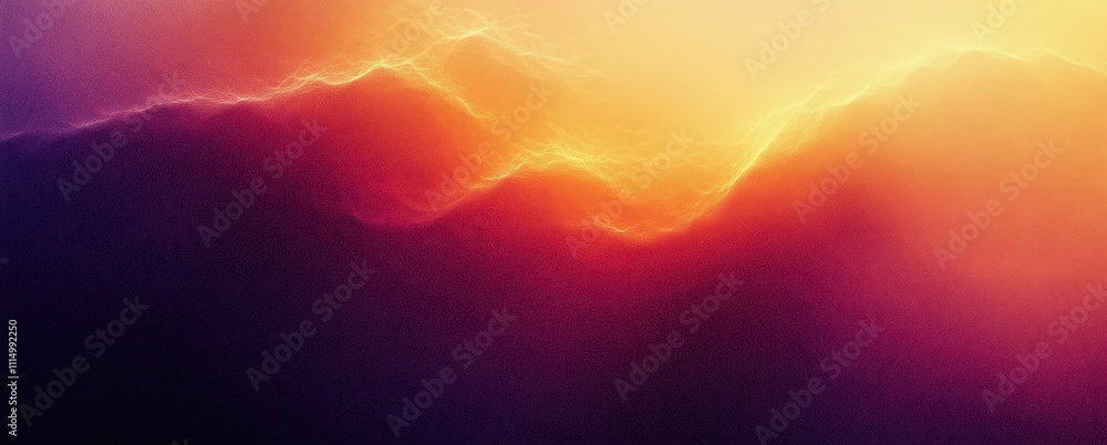 Poster glowing orange yellow grainy noise texture background with deep purple abstract color gradient and c