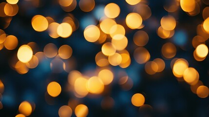 Obraz premium elegant bokeh lights in golden hues shimmering against a deep navy blue backdrop, creating a festive holiday atmosphere full of warmth and magic, ideal for seasonal greetings and celebrations