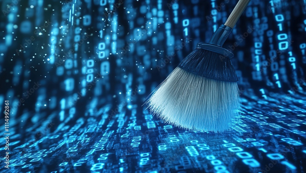 Poster digital data cleaning: sweeping away errors, enhancing system efficiency, improving performance sign