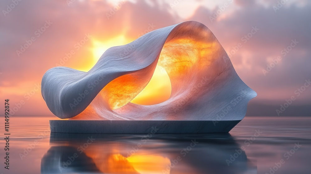 Poster fluid dynamics inspired abstract art with smooth curves and soft pastel colors