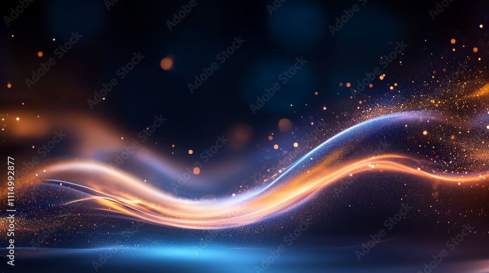 Poster abstract colorful light wave with sparkles on dark background