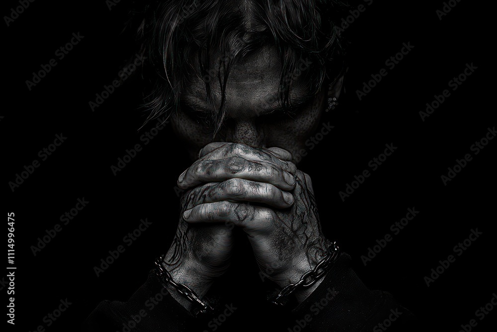 Wall mural Handcuffed Man in Dark Setting