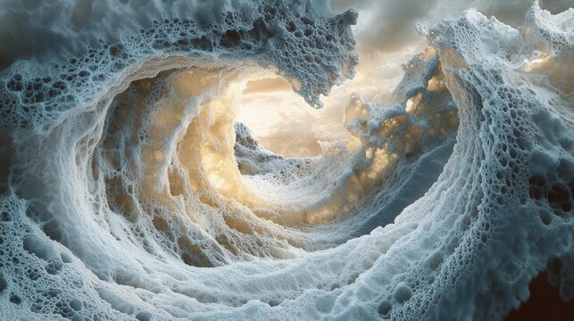 fractal art piece with swirling light patterns in cool colors, creating a mesmerizing digital landscape that invites exploration and contemplation