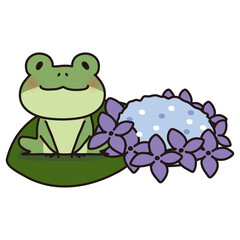 Obraz premium 青い紫陽花と蛙