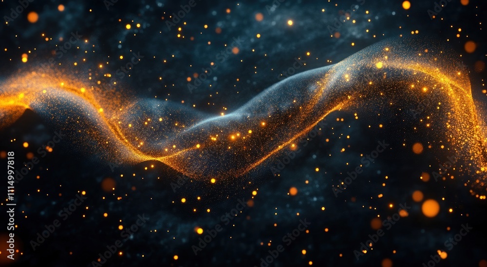 Poster abstract dark background with golden particles flowing shimmering glamorous elegant digital art desi