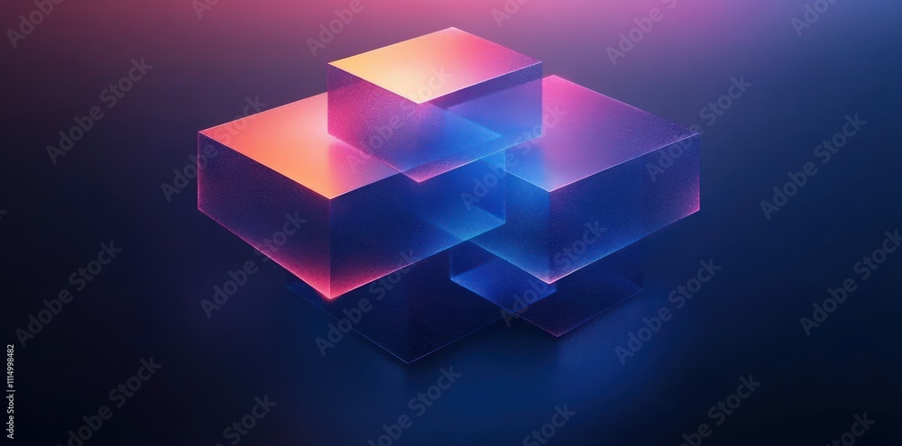 Poster geometric abstract gradient shapes with transparent squares and soft lighting