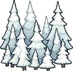Snowy Pine Tree Forest Illustration