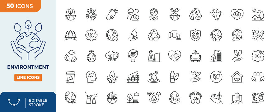 Environtment icon set. Outline Icon Collection. Editable stroke. Vector illustration