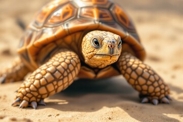 Naklejka premium Close-Up of a Desert Tortoise Crawling on Sandy Terrain