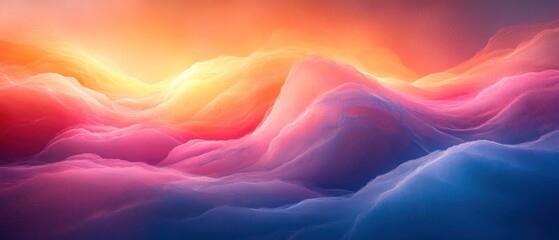 Obraz premium Abstract Vibrant Landscape Flowing Waves with Soft Gradients and Golden Light