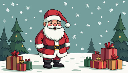 Cheerful Santa Claus Surrounded by Christmas Gifts