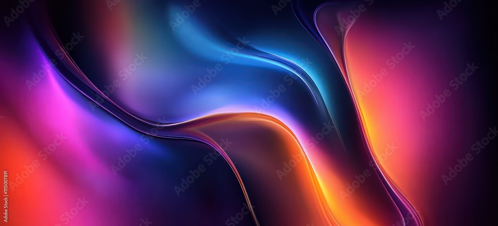 Poster dynamic colorful fluid shapes illuminated by neon lights on a dark background