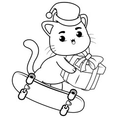 Fototapeta premium Christmas coloring page with cat for kids