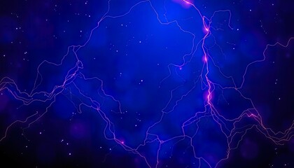 Abstract Cosmic Lightning Streaks Across Dark Blue Space