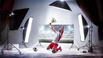 Photo production. Soccer photoshoot. Sport shot in studio. Photo production of sports themed...