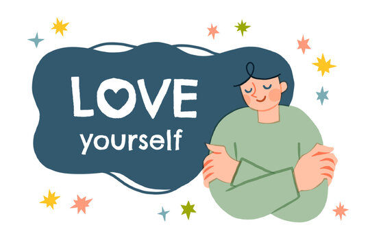 自分を大切にする女性のイラスト Love yourself